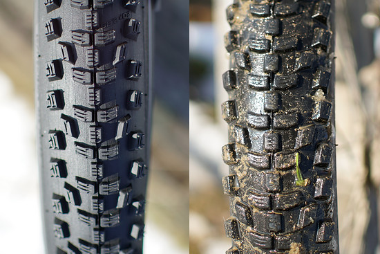 Moderate Abnutzung nach 600 km – das Profil bleibt kantig und bietet weiterhin sicheren Brems- und Seitenhalt.