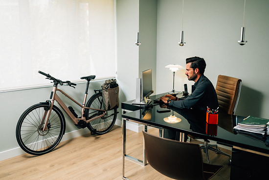 ... und Lenker um das E-Bike möglichst platzsparend in der Wohnung oder im Büro abstellen zu können.