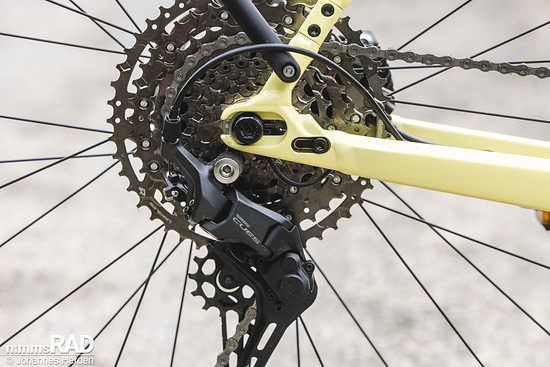 Geschaltet wird mit einer 1x10 Shimano Cues.