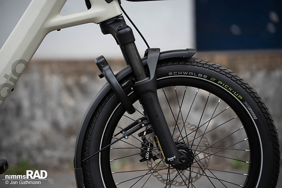 Für mehr Fahrsicherheit: SR Suntour Mobie34 Cargo-Federgabel mit 80 mm Federweg.